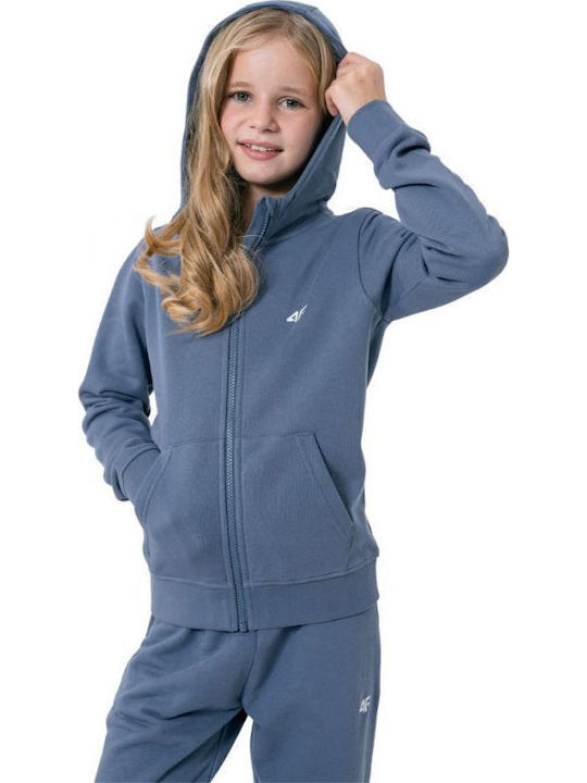 Athletic Kids Sweatshirt Cardigan Cotton with Hood Blue
