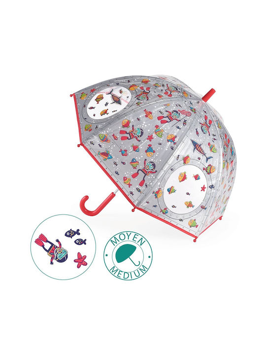 Djeco Kids Curved Handle Umbrella Βυθός with Diameter 70cm Transparent