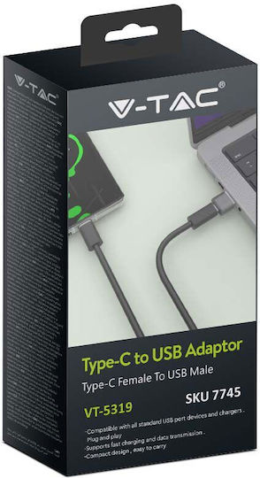 V-TAC Μετατροπέας USB-A male σε USB-C female Γκρι 1τμχ 7745
