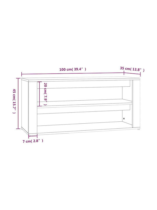 Holz Schuhschrank mit 2 Regalen Gelb L100xW35xH45cm