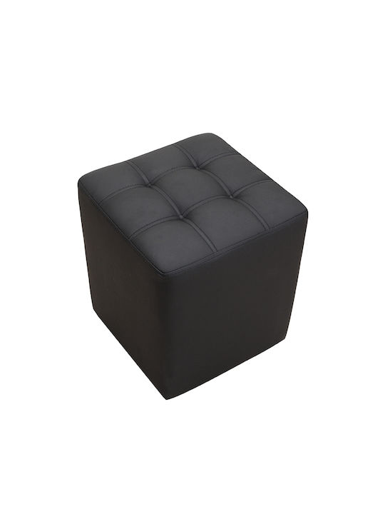 Stool For Living Room Upholstered with Leatherette Cube Black 37x37x45cm