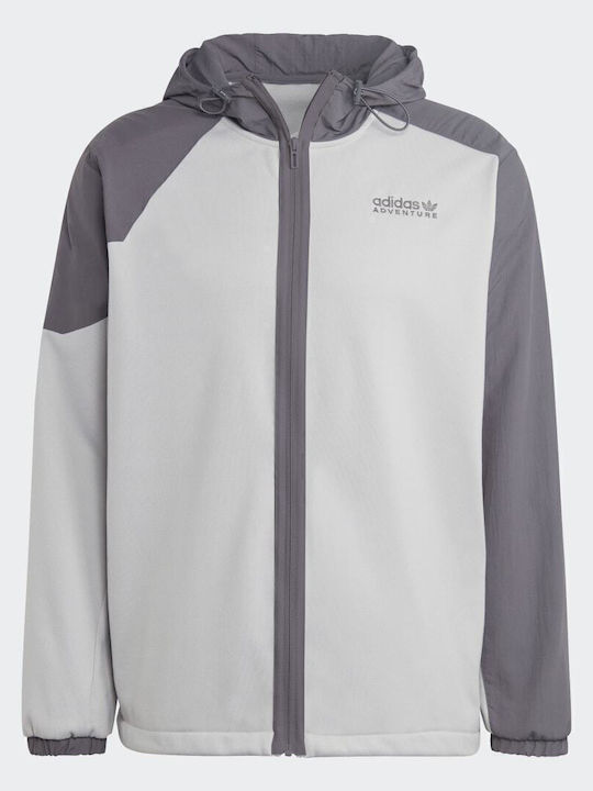 Adventure Winter Fabric Mix Men's Fleece Cardigan with Hood Gray