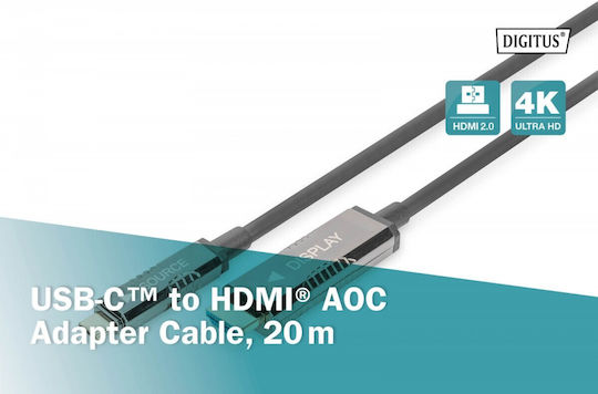 Digitus Cable HDMI male - USB-C male 20m Black
