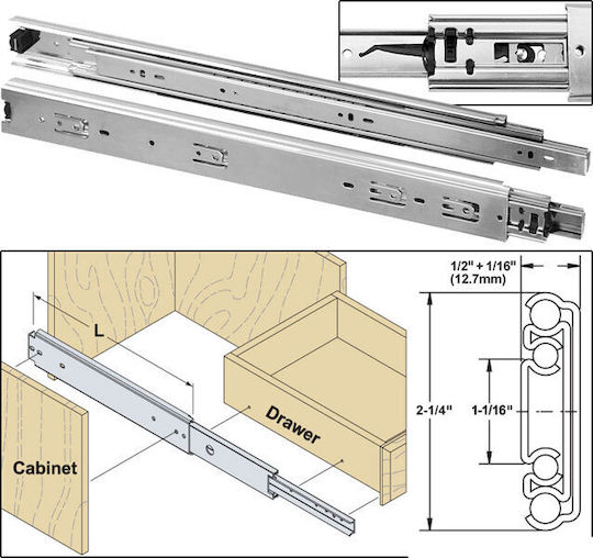 Geman 14100022 Drawer Expanding Hardware Silver 70cm 2pcs 14100022