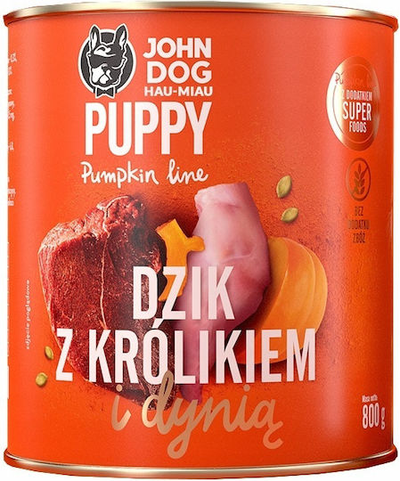 John Dog Pumpkin Υγρή Τροφή για Κουτάβια σε Κονσέρβα με Αγριογούρουνο, Κολοκύθα και Κουνέλι χωρίς Γλουτένη 6x800gr