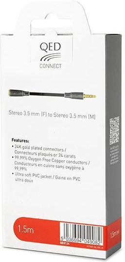 QED 3.5mm Jack Cable 3.5mm Male - 3.5mm Female Black 1.5m QE8134