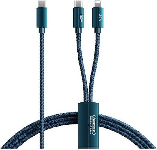 Remax Kerolla 2in1 RC-093 Braided USB to Lightning / Type-C Cable Μπλε 1m