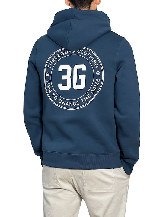 3Guys Men's Sweatshirt with Hood and Pockets Blue