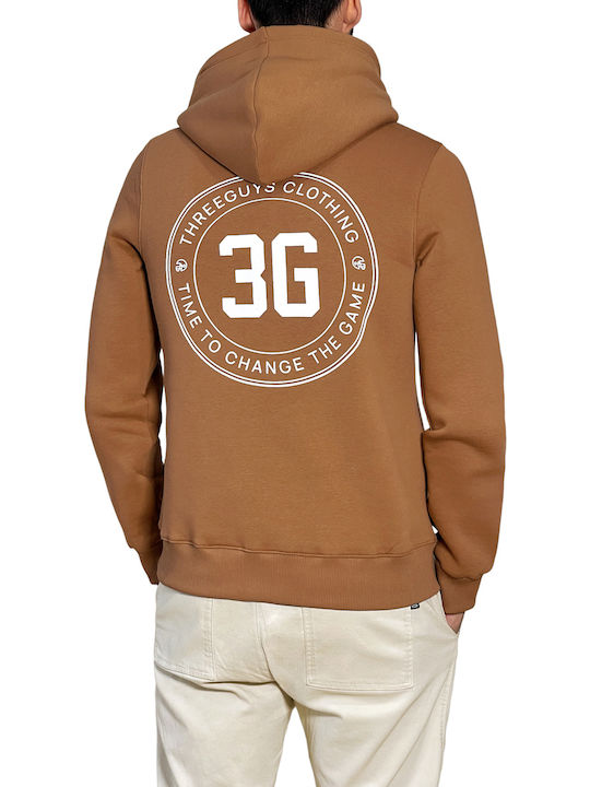 3Guys Men's Sweatshirt with Hood and Pockets Camel