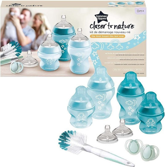 Tommee Tippee Set Plastic Baby Bottles Closer To Nature Anti-Colic with Silicone Teat for 0-6 Months Blue Mint 150ml 9 Pieces