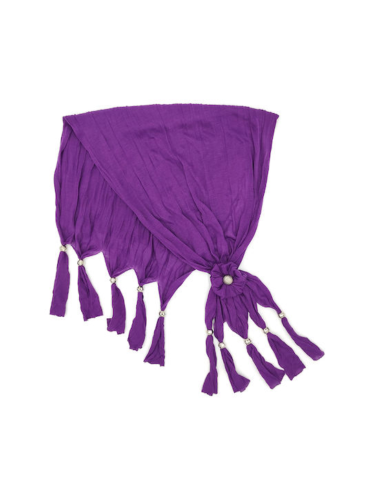 Women's scarf with fringes and beads Purple code 3586