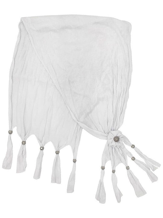 Women's scarf with fringes and beads White code 3586