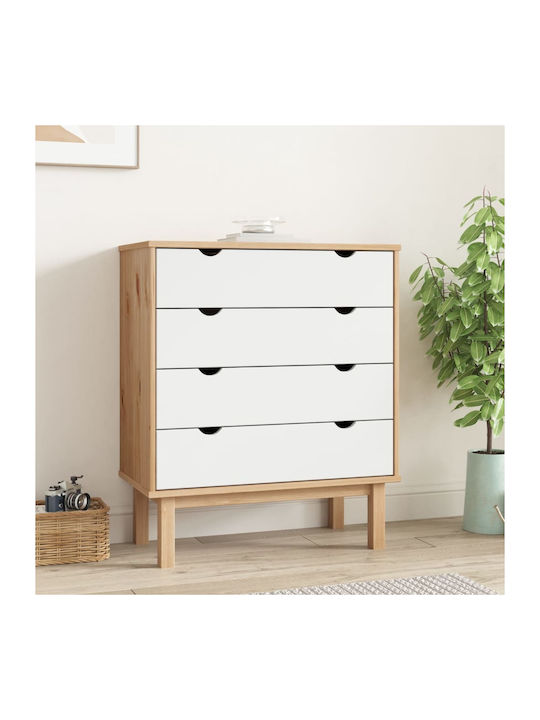 Chest of Drawers of Solid Wood with 4 Drawers Λευκό 76.5x39.5x90cm