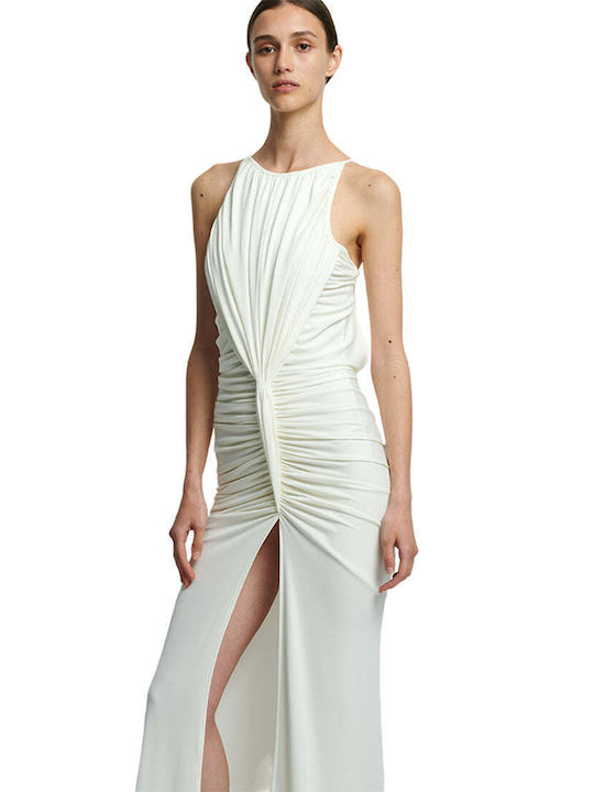 STELIOS KOUDOUNARIS DRAPED JERSEY DRESS (DRS.1745 WHITE)