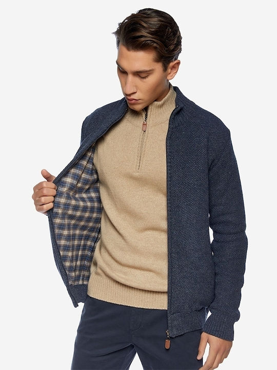 Men's Knitted Cardigan with Zipper Navy Blue