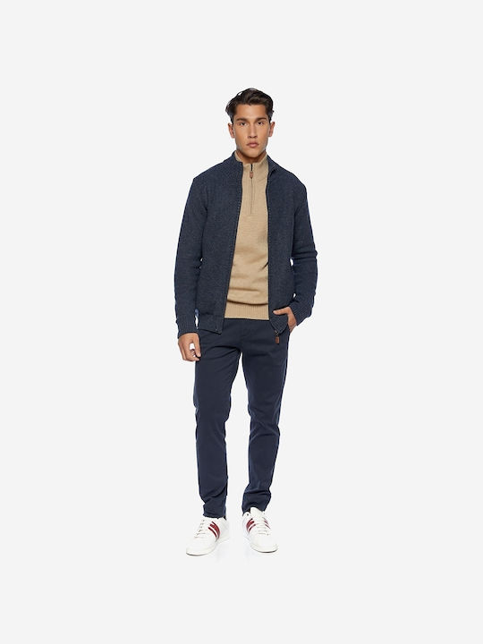 Men's Knitted Cardigan with Zipper Navy Blue