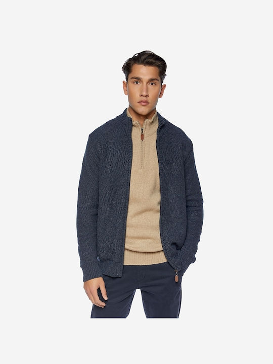 Men's Knitted Cardigan with Zipper Navy Blue