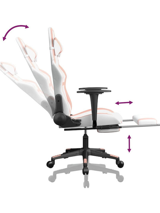 vidaXL 345442 Gaming Chair with Footrest White / Pink