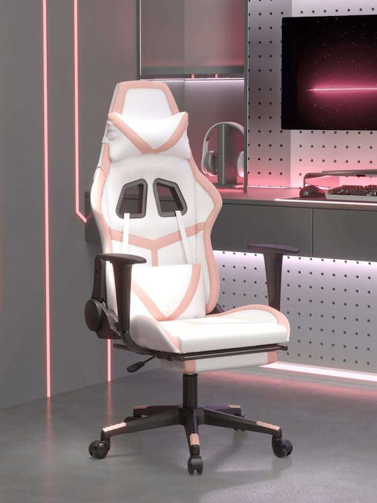 vidaXL 345442 Gaming Chair with Footrest White / Pink