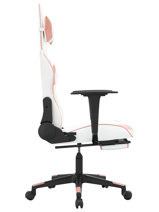 vidaXL 345466 Καρέκλα Gaming Δερματίνης με Υποπόδιο Λευκό/Ροζ