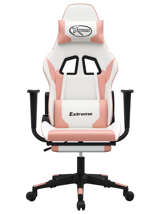 vidaXL 345466 Καρέκλα Gaming Δερματίνης με Υποπόδιο Λευκό/Ροζ