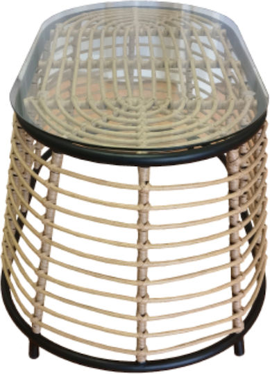 Masa Masa de lounge pentru spații exterioare mici Rattan cu suprafață din sticlă Loom 55x95x45buc