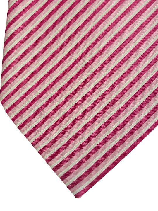 7 cm Seidenkrawatte mit Streifen in fuchsia-pink-weiß