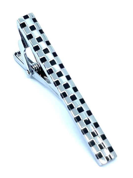 Silberner Krawattenclip mit schwarzem Emaille 5,5 cm
