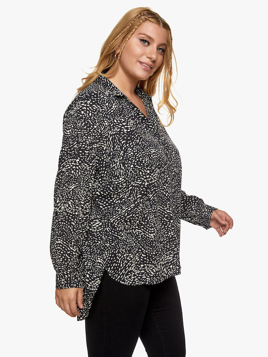 Viscose Shirt Black with Beige Splashes