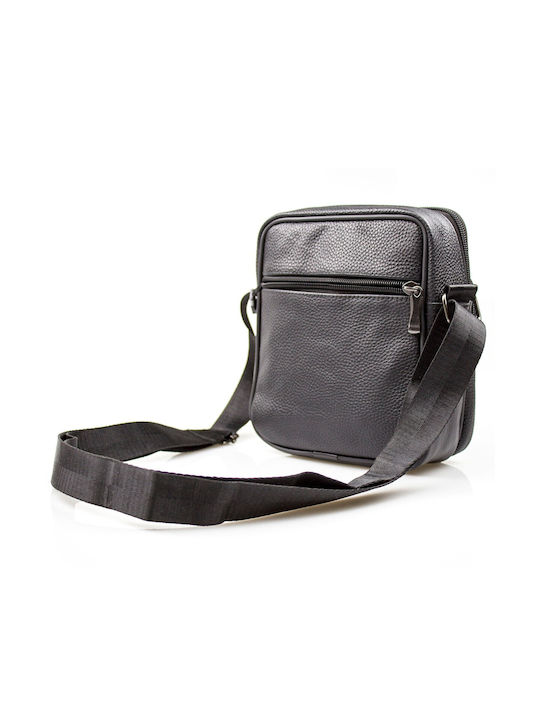 Bartuggi Leather Shoulder / Crossbody Bag 718-110603 with Zipper, Internal Compartments & Adjustable Strap Black 17x8.5x20cm