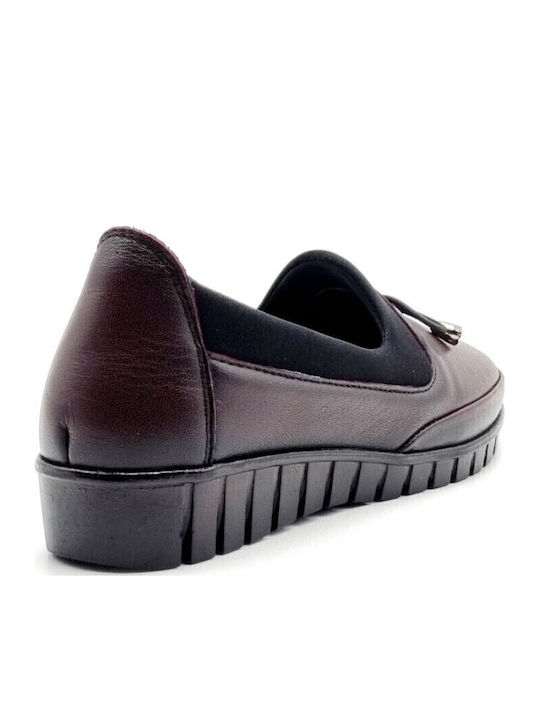 Leather Women's Moccasins in Burgundy Color