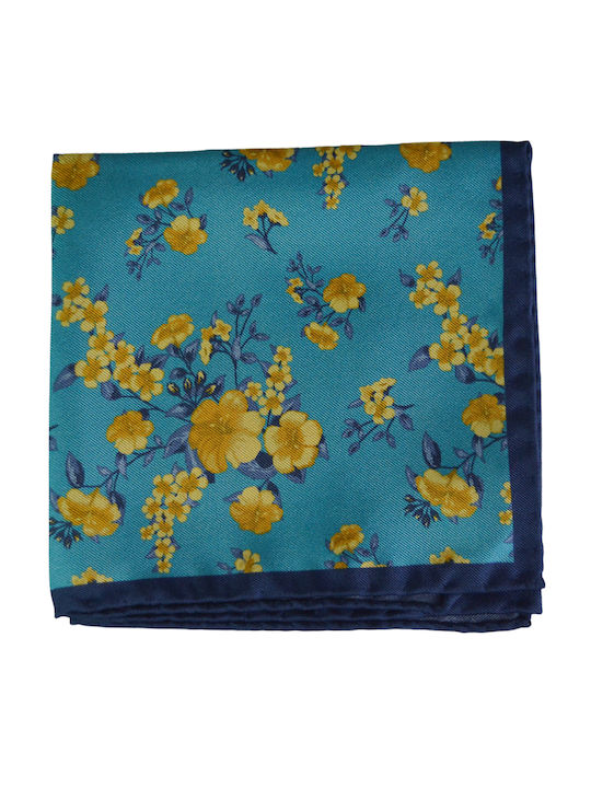 Silk pocket square light blue with flowers