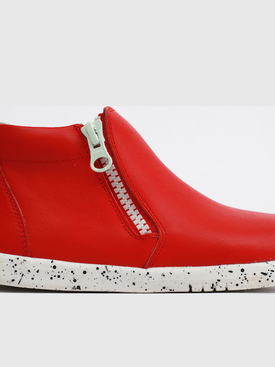 Leather Kids Boots with Zipper Red