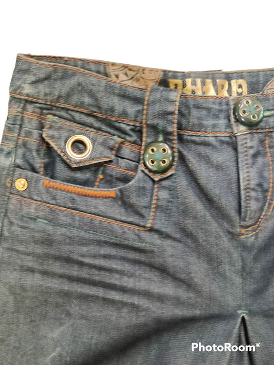 PHARD ROCK LANGE JEANS MIT FALTEN BLAU