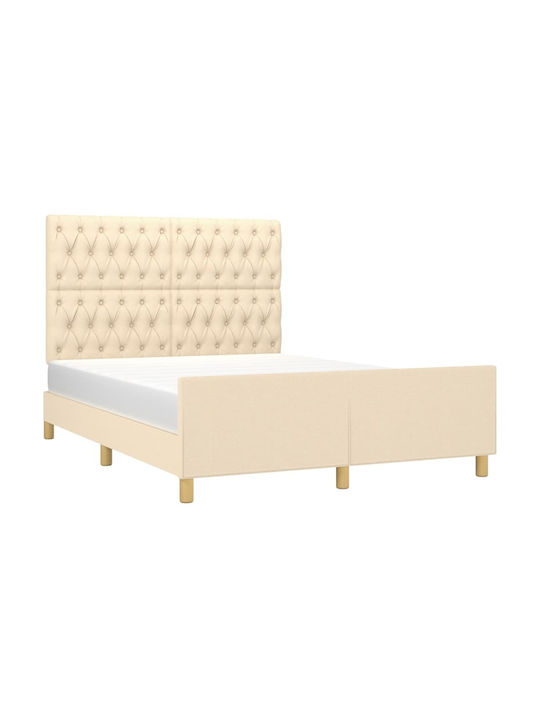 Double Upholstered Bed with Fabric Cream for Mattress 140x200cm