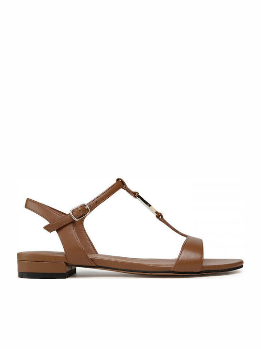 Leather Women's Flat Sandals in Beige Color