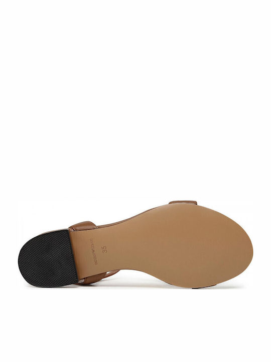 Leather Women's Flat Sandals in Beige Color