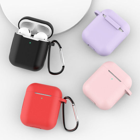 Hurtel Soft Silicone Case with Keychain Red for Apple AirPods Pro