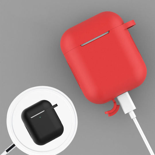 Hurtel Soft Silicone Case with Keychain Red for Apple AirPods Pro