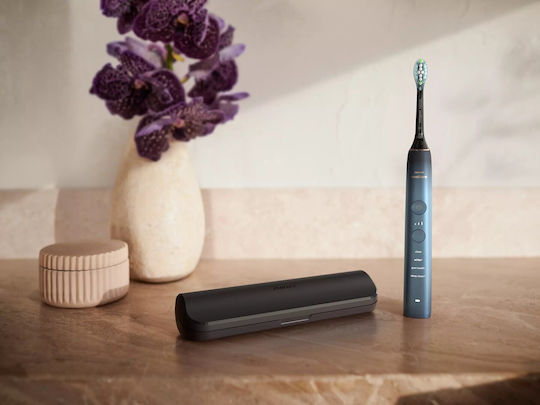 Philips Sonicare DiamondClean 9000 Electric Toothbrush with Timer, Pressure Sensor, and Travel Case Black Blue