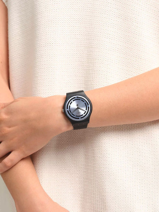 Swatch Ceas Barbati 41mm Baterie cu Culoare Neagră Cauciuc de buzunar