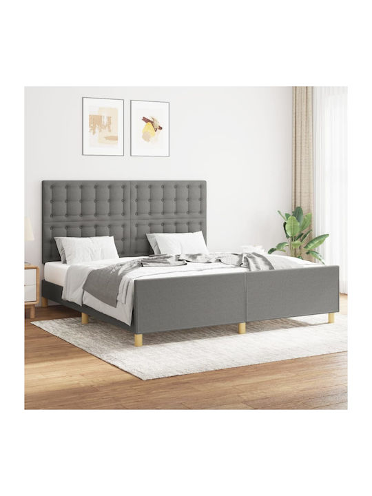 Super Double Bed Padded with Fabric with Slats Γκρι Σκούρο 160x200cm