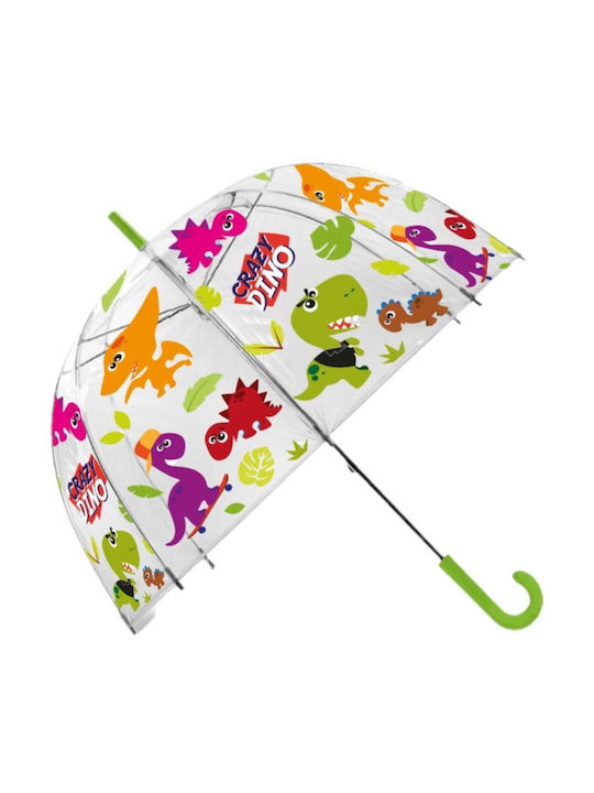 Kids Licensing Kids Curved Handle Umbrella Crazy Dino with Diameter 47cm Transparent