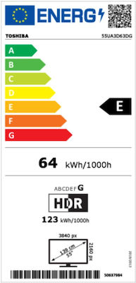 Toshiba Smart Τηλεόραση 55" 4K UHD LED 55UA3D63DG HDR (2022)