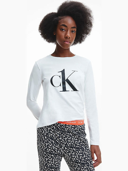 Calvin Klein Χειμερινό Γυναικείο Σετ Πιτζάμας Λευκό Ck One