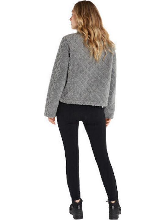 Fleece Γυναικεία Ζακέτα με Φερμουάρ σε Γκρι Χρώμα