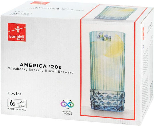 Max Home America 20s Set Pahare Pentru Apă Din Sticlă Albastru Safir 490ml 6 Bucăți