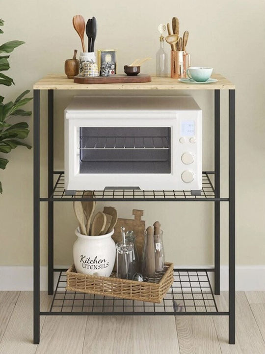 Homeplus Kitchen Rack Metallic 3 Tiers Black 90x40x90cm