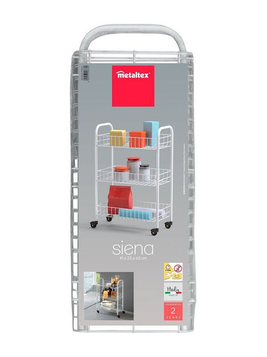 Metaltex Siena Kitchen Trolley Metallic 3-Tier White 41x23x63cm
