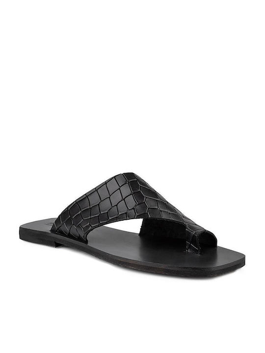 Fardoulis SR97 Leather Women's Flat Sandals in Black Color